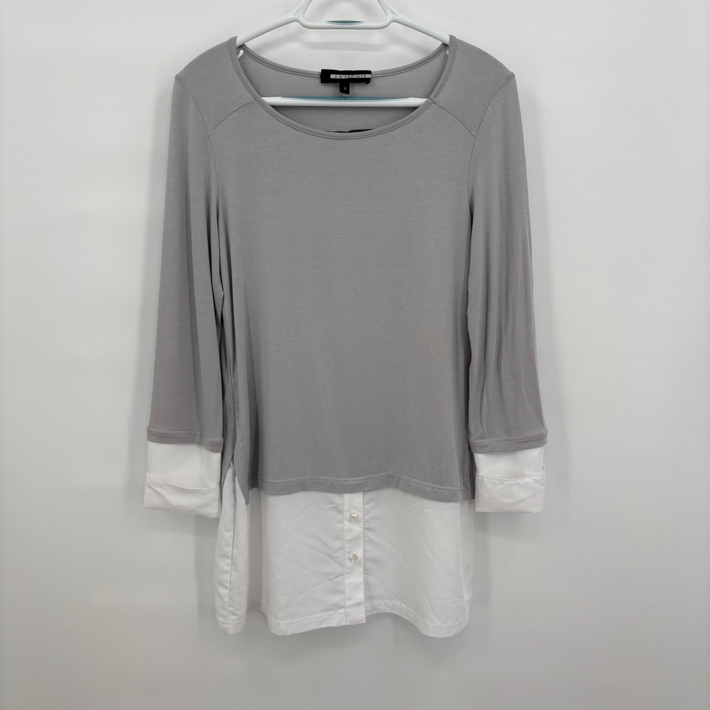 Anatomie Womens Grey White Mixed Media Layered Look Tunic Top Size‎ S Hungary